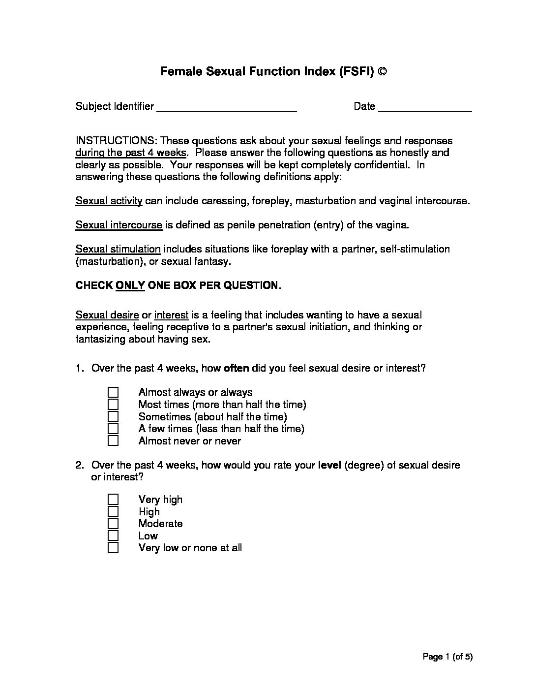 Female Sexual Function Index Questionnaire 2000 Biofunctional Med 6526